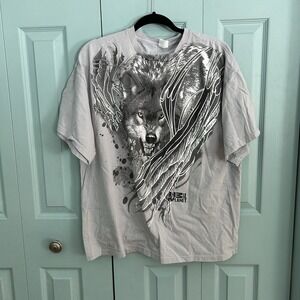 Animal Planet Y2K Wolf Graphic Print Unisex Short Sleeve Gray T-Shirt L/XL